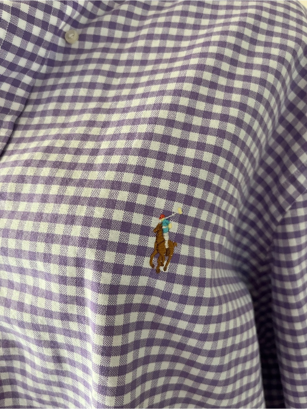Upcycled Ralph Lauren Purple Gingham Button-Down with Multicolor Plaid Ruffle - Picture 3 of 7